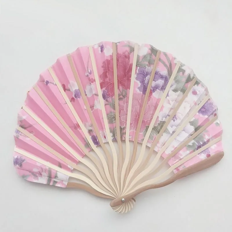 Classic Style Flower Bamboo Folding Fan Beige Summer Vintage Bamboo Fold Hand Held Fan Chinese Dance Perform Supplies MJ0855