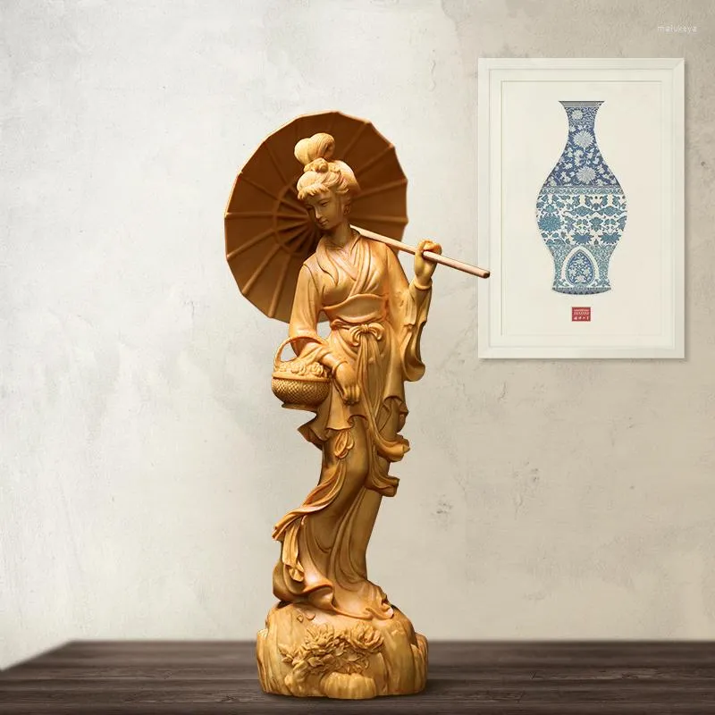 Figuras decorativas Cheongsam clásico chino, escultura de belleza, estatua folclórica tallada a mano, decoración del hogar, accesorios de decoración de la suerte