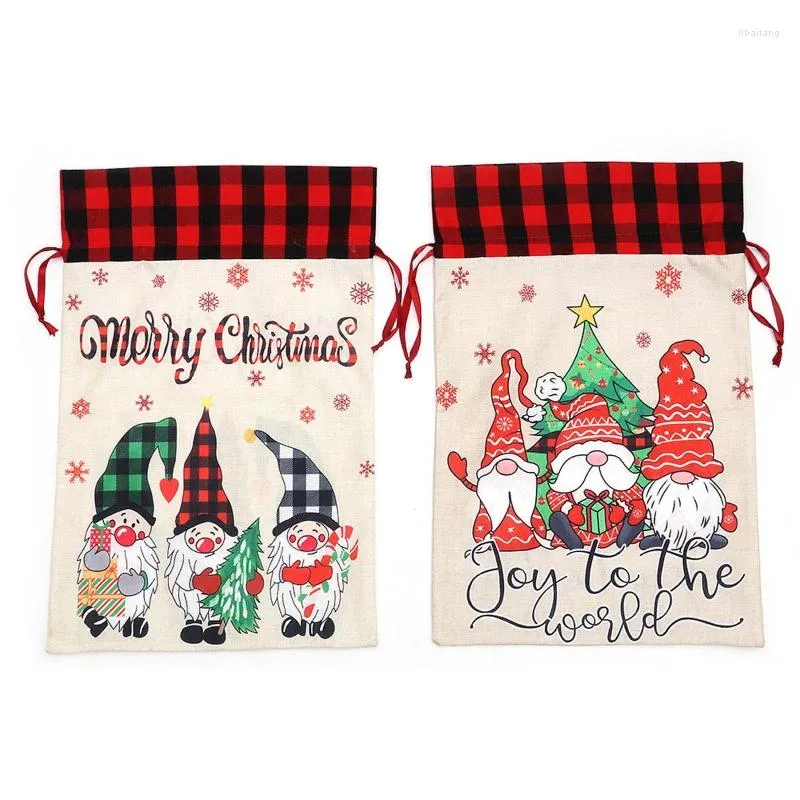 Christmas Decorations Gnome Gift Bag With Drawstring Large Size Pouch Supplies