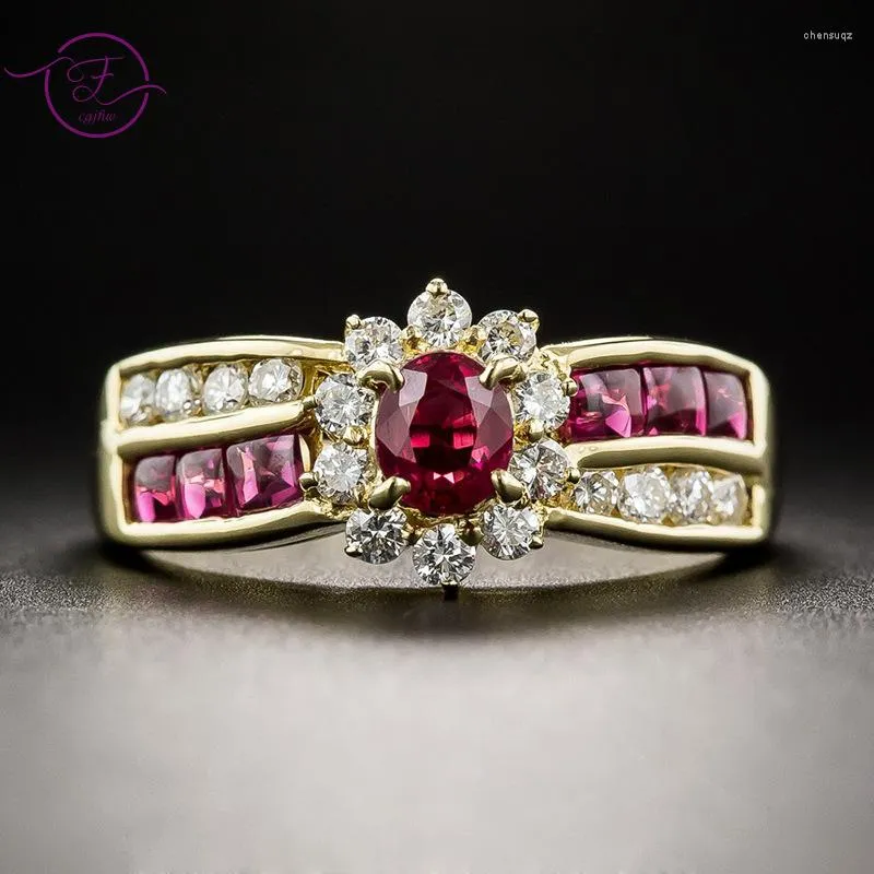 Eheringe Luxus Rubin Gold Ring Design Damenschmuck Paar Verlobung Feine Geschenke Großhandel