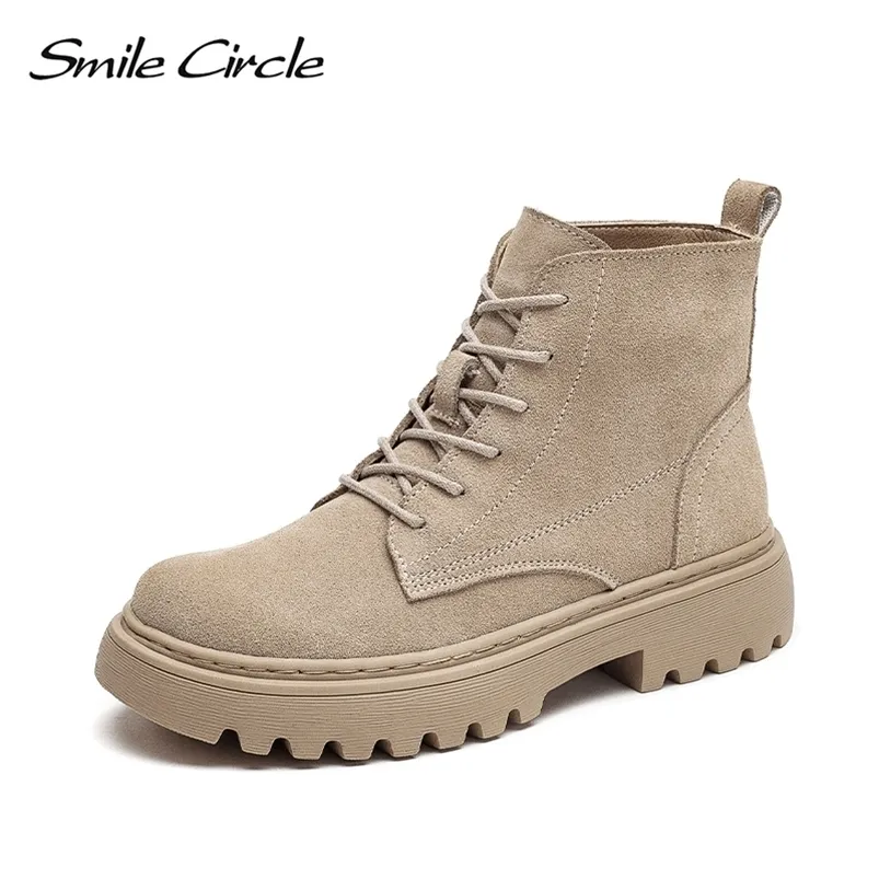 Boots Smile Circle Ankle Suede Leather women Flat platform Short Ladies shoes fashion Autumn winter boots 221010