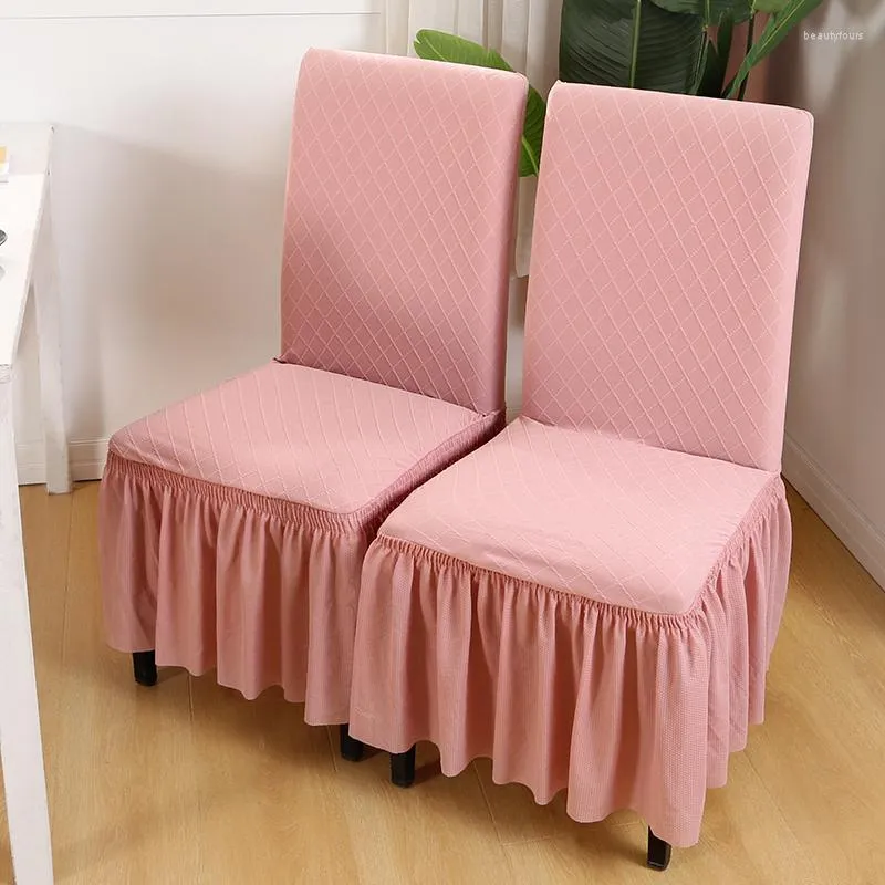 Cubiertas de silla Jacquard de alta calidad Estirable Elástico Rosa Anti-Polvo Muebles Estiramiento Boda Comedor Taburete Cubierta con falda