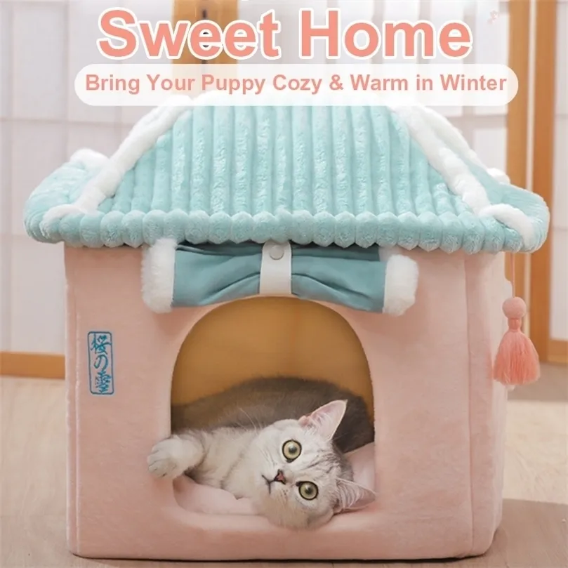 Chat Lits Meubles Hoopet Mignon Maison Entièrement Fermée Pour Chats Chaleur Hiver Pet Maison Super Doux Lit De Couchage Pour Chiot Chat Maison Fournisseurs 221010