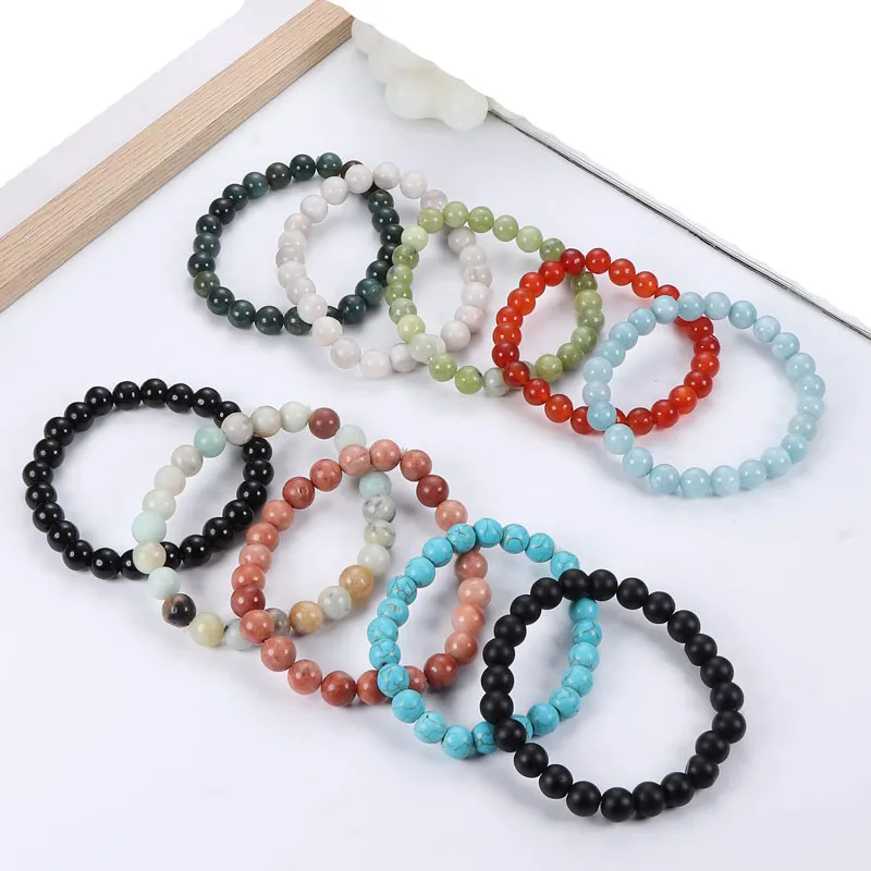 4mm 6mm 8mm Natural Stone Strands Beaded Elastic Charm Armband For Women Men Bangle Handgjorda Yoga smycken