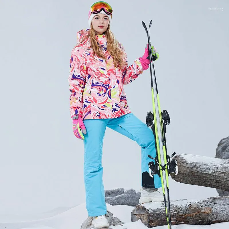 스키 잭 재킷 스키 세트 겨울 의류 야외 스노우 보드 재킷 여성 두꺼운 따뜻한 바지 정장 작업 바지 통기성 방수