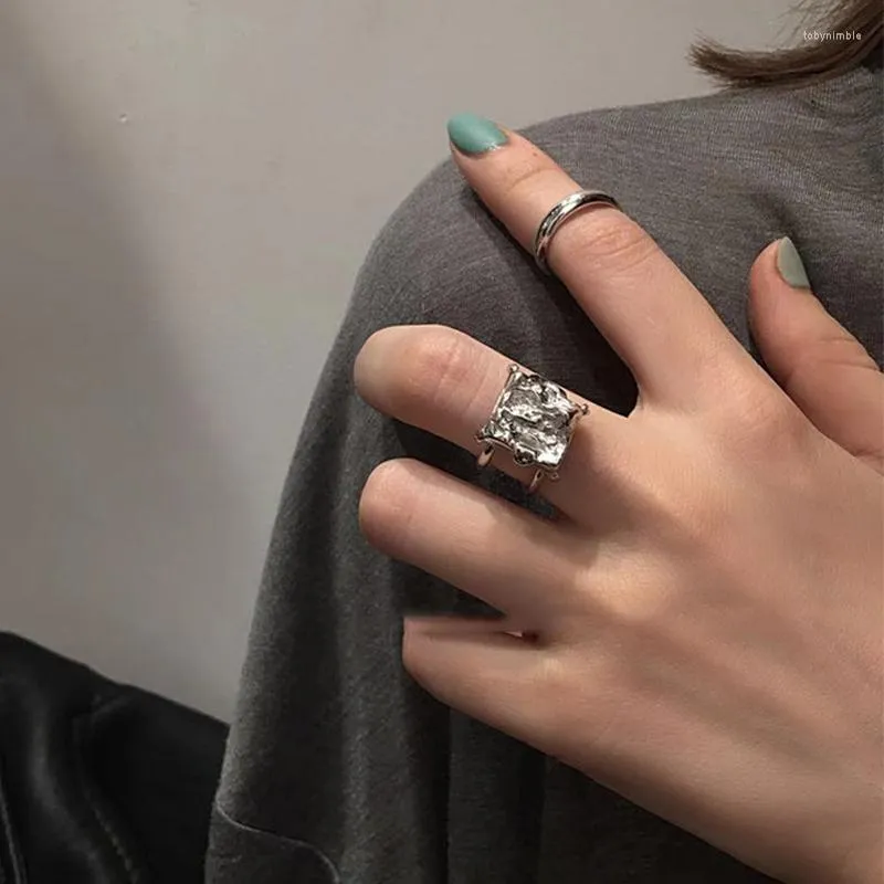 Pierścienie ślubne wklęsłe wypoczęte grube blokada bruka Punk srebrny kolor regulacyjny pierścionek dla kobiet modny prezent biżuterii