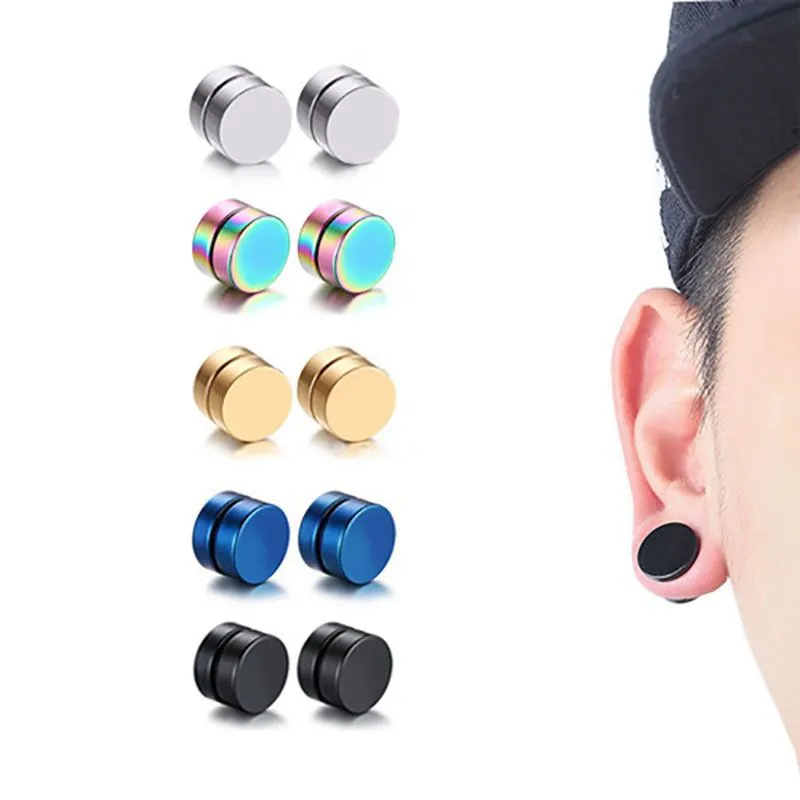 Punk Stainless Steel Men Strong Magnet Studs Set Non Piercing Ear Clip Earrings For Boyfriend Lover Jewelry Gift
