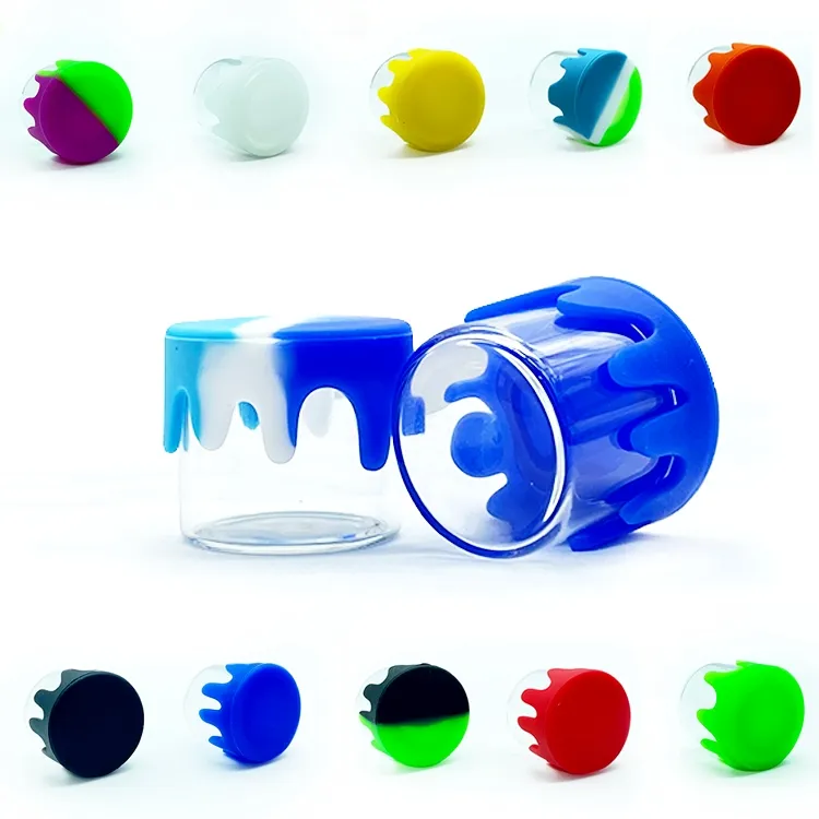50pcs/lot 6ml silicone container with glass box oil jar wax dab smoking pipe tool mix color for wholesale and retail
