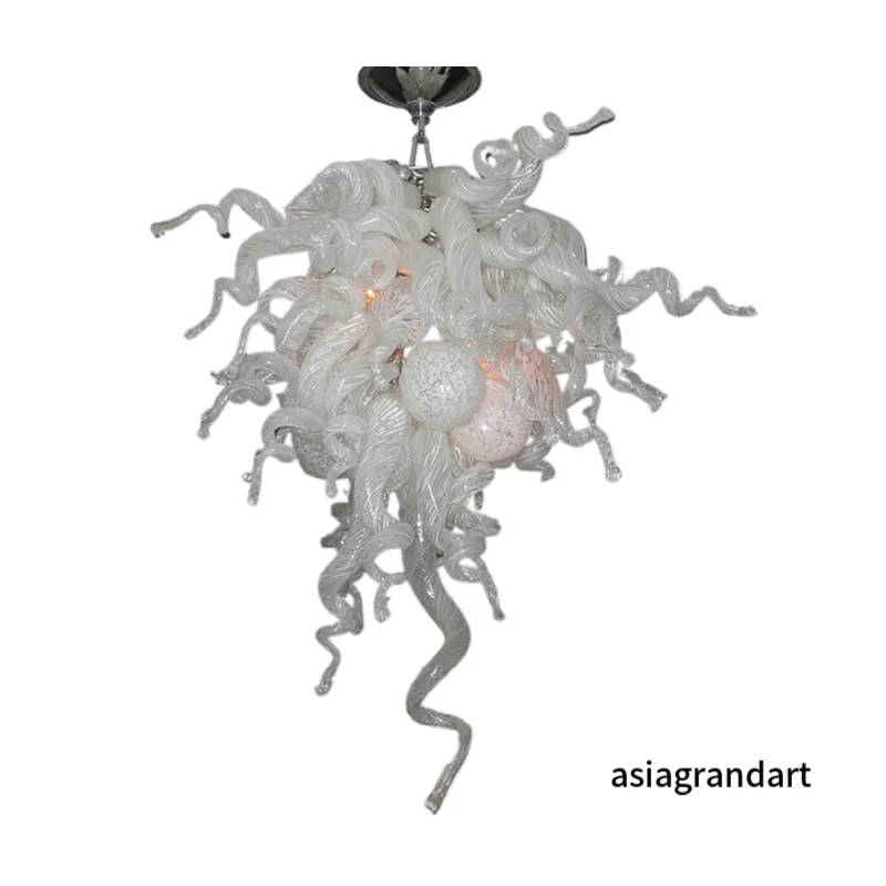 Lampade a sospensione soffiate a bocca dal design intelligente contemporaneo AC 110 V 240 V Vetro stile Murano Dale Chihuly Art Lampada in vetro bianco Apparecchio a sospensione LR455