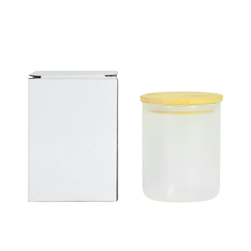 10oz Empty Sublimation Glow in the dark tumbler Frosted Glass Candle Jars with Bamboo Lids for Making Candles by express Z11