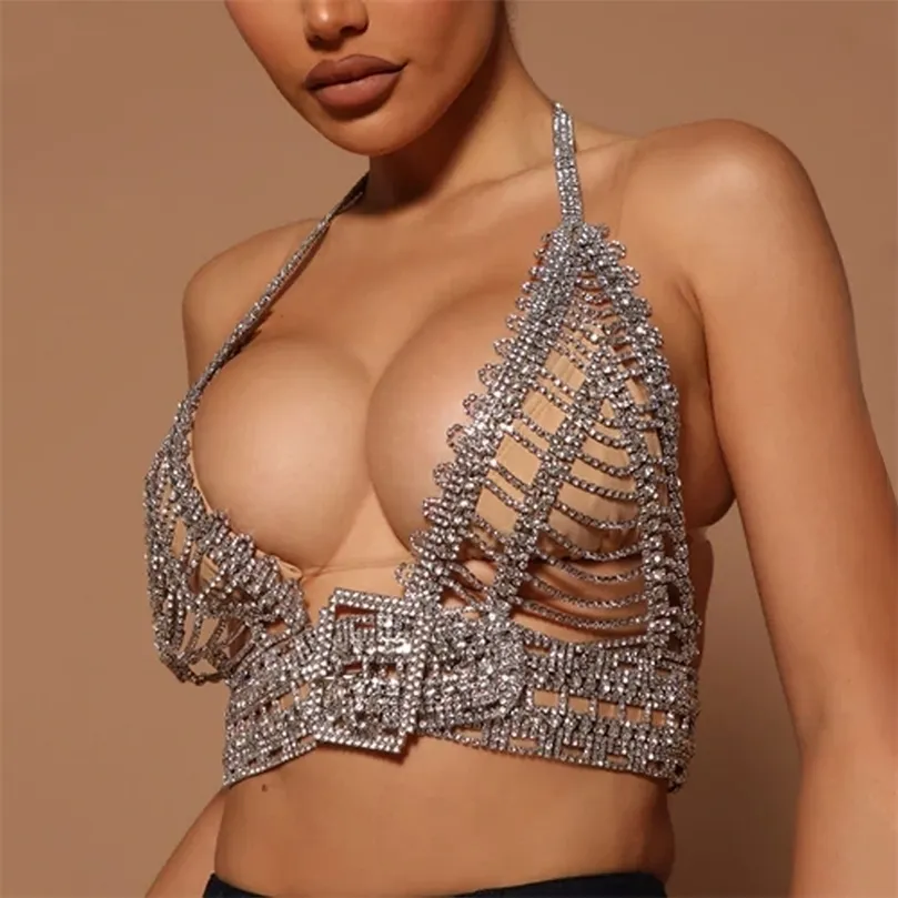 Other Luxury Belt Buckle Bra Top Halter Neck Harness Chest Body Jewelry for Women Fashion Festival Clothing 221008