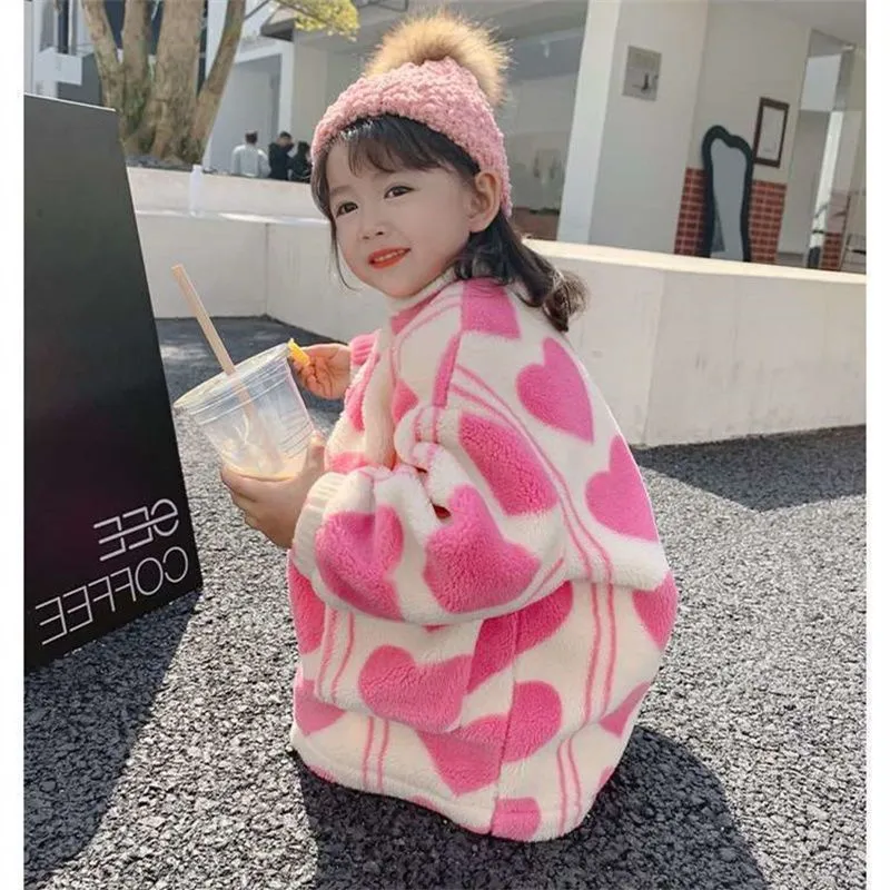 Girls' Heart Pattern Fleece girls fleece jacket - Warm