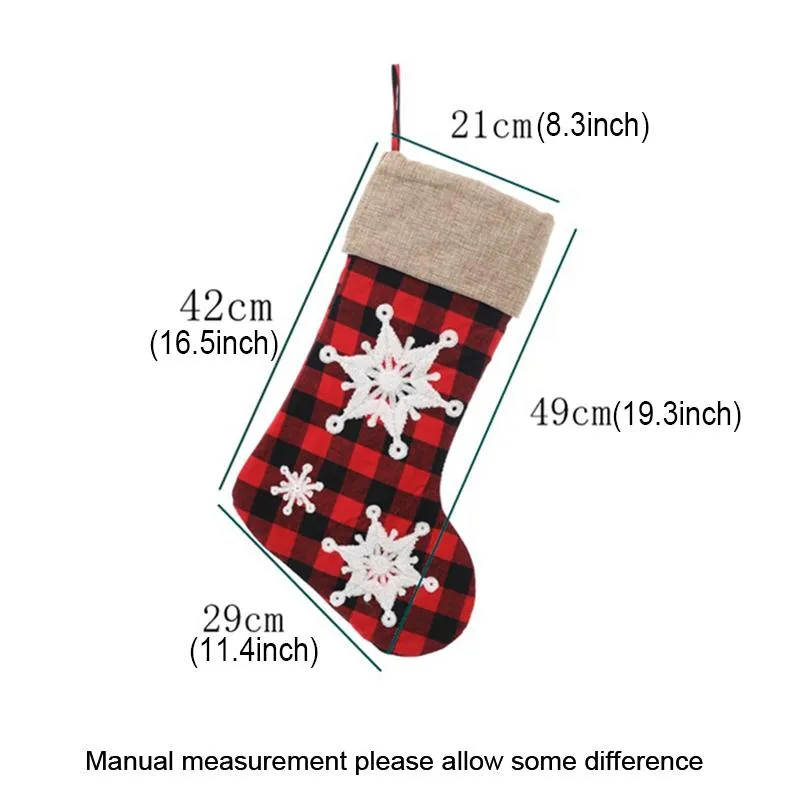 3D Snowflake Checkered Christmas Stockings Xmas Tree Hanging Decoration Ornaments Fireplace Gingham Socks Candy Gift Bag JY0612