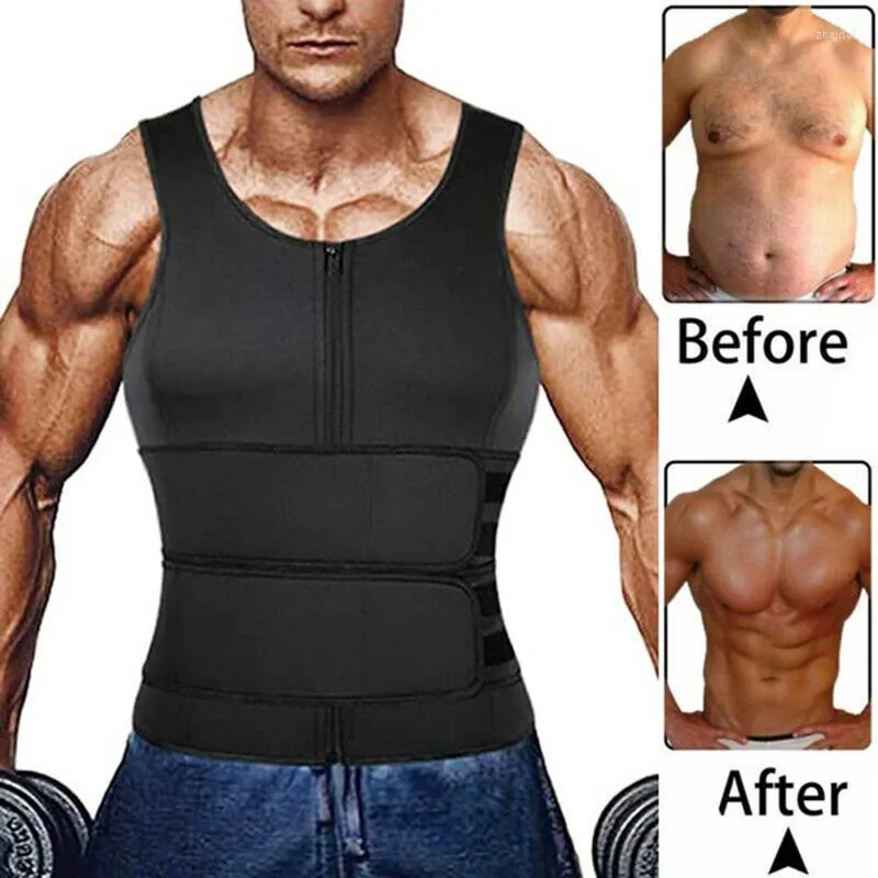 M￤ns kroppsformar Herrarna M￤n Svett Bastu Vest midjetr￤nare Neoprene Shaper Workout Tank Top Compression Shapewear Shirt Suit With Zip