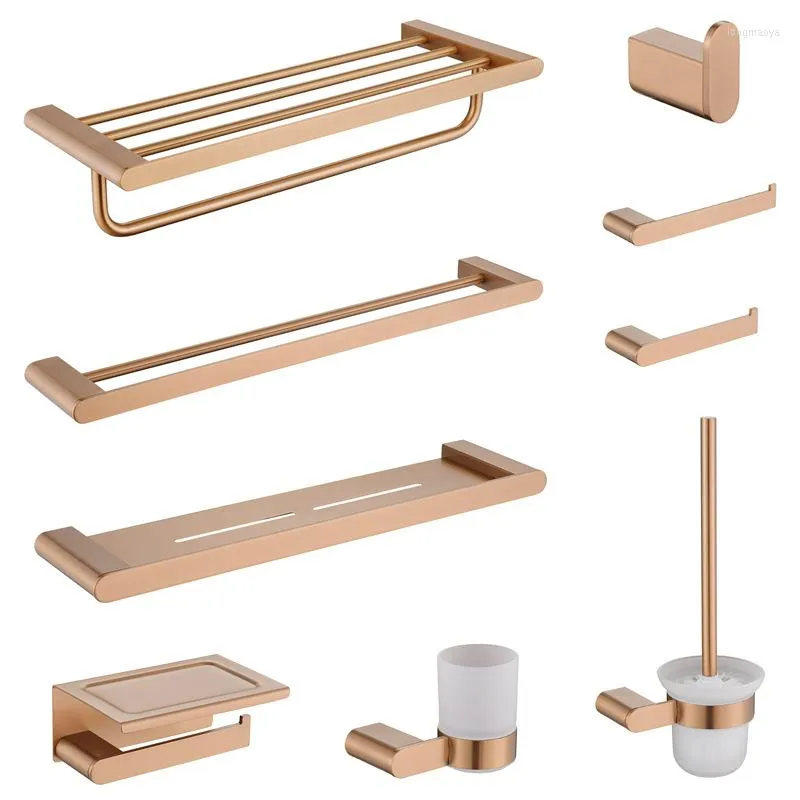 Badzubehör-Set, gebürstetes Roségold, Badezimmer-Hardware, 304 Edelstahl, Handtuchhalter, Regal, Papierhalter, Bar-Zubehör