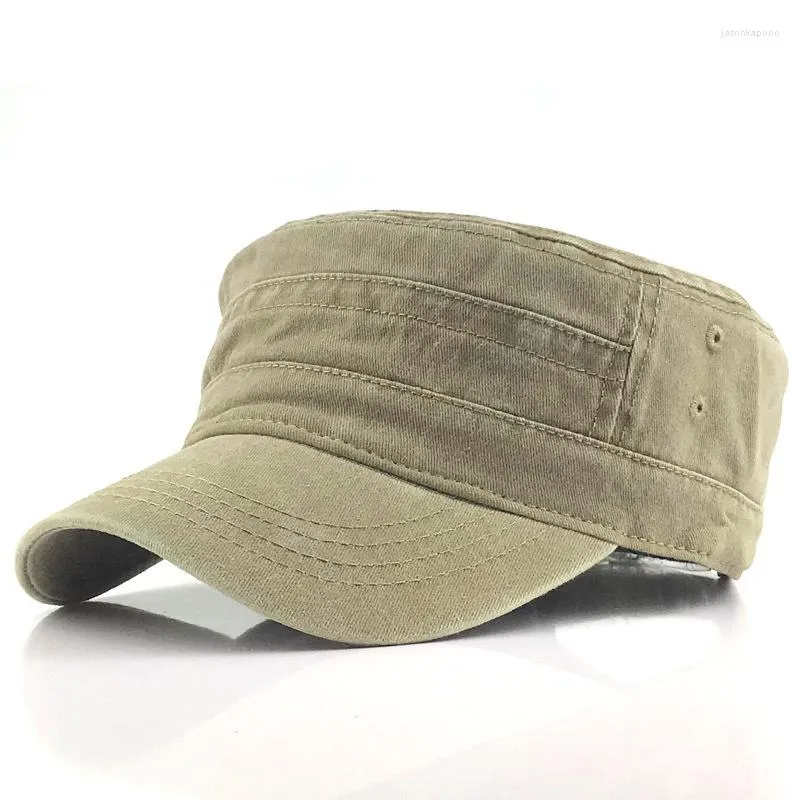 Bérets Style rétro blanc plat haut Capitaine casquette hommes coton lavé chapeaux militaires kaki marine vert