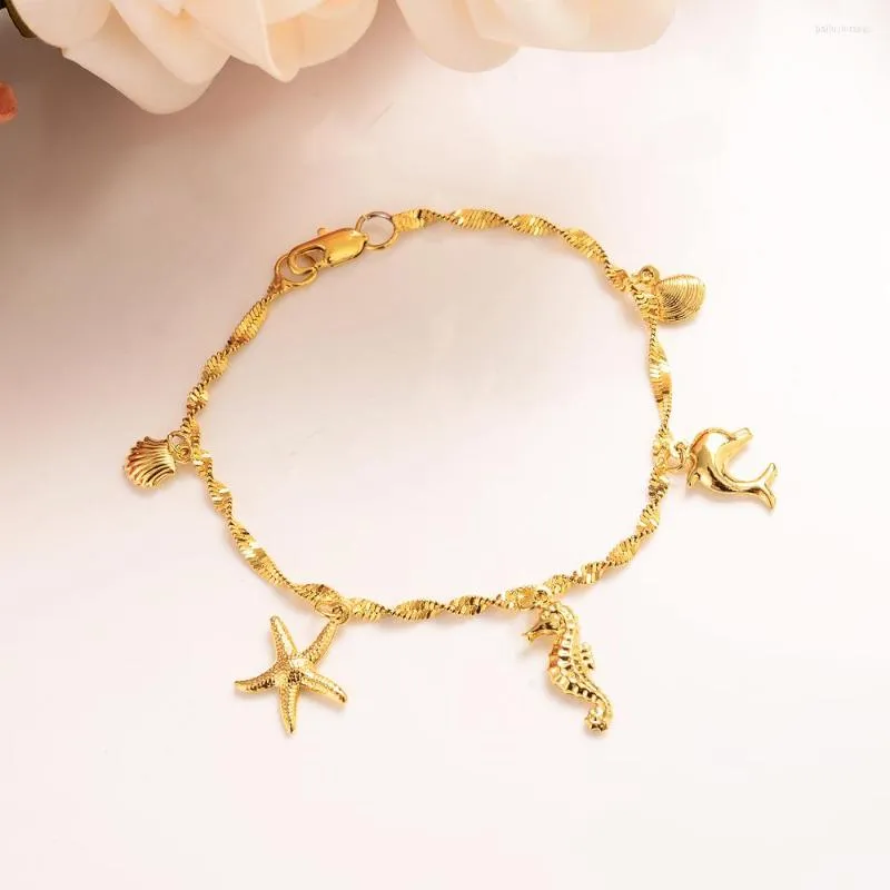 Braccialetti con ciondoli 21 cm Bracciale con ciondolo a conchiglia per donna Bambini Ragazze Catena color oro Charms fai da te Catene cavigliera Gioielli regalo lei