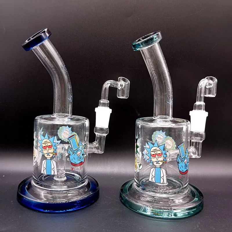 Mini Blue Green Thick Glass Water Bong Hookahs with Handpainting Oil Dab Rigs Shisha for Smoking