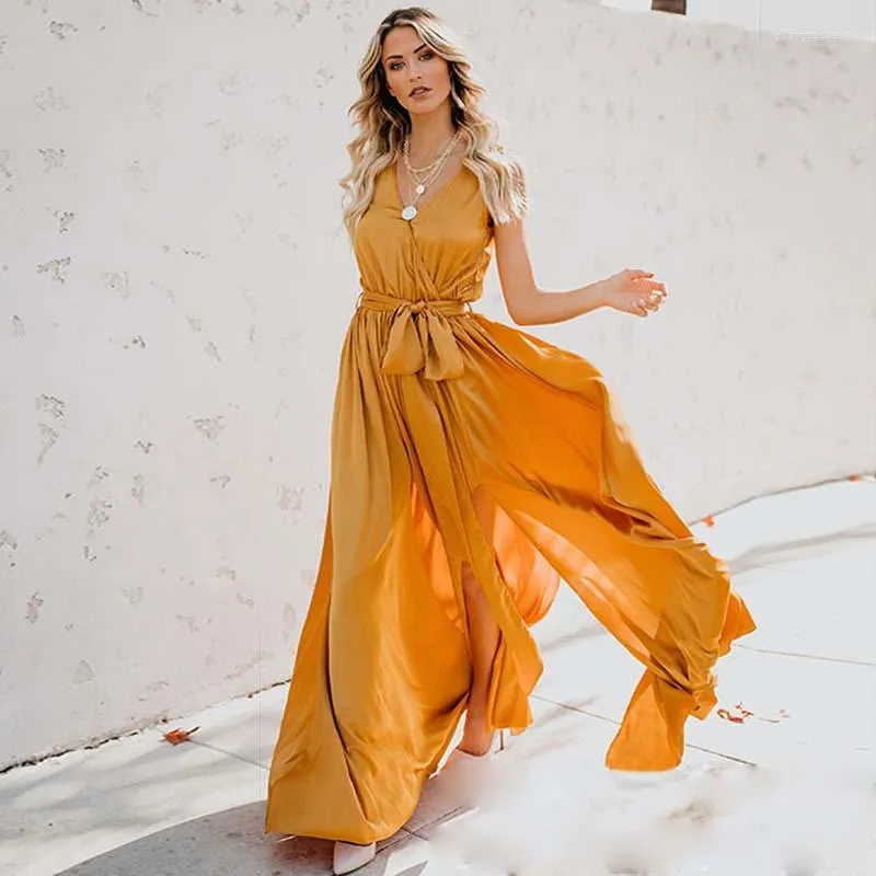 Vestidos Casuales Vestido Amarillo Fiesta Mujer Noche Elegante Sin