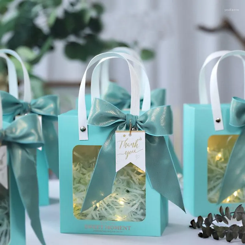 Emballage cadeau 20 pièces sac avec poignées de fenêtre transparentes sacs en papier boîte d'emballage faveurs de mariage pour les invités fête de douche de bébé