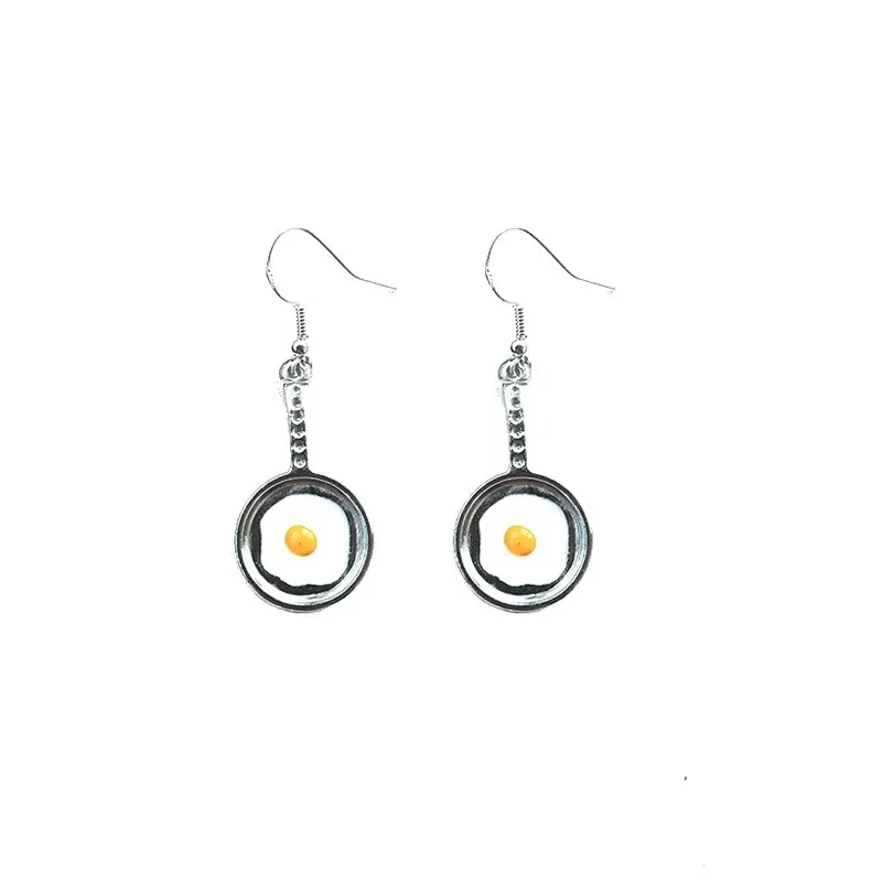 Hot Pretty Style Fried Egg Boucles d'oreilles Goujon de nourriture Poêle à frire Mignon Pendentif Kawaii Idée cadeau