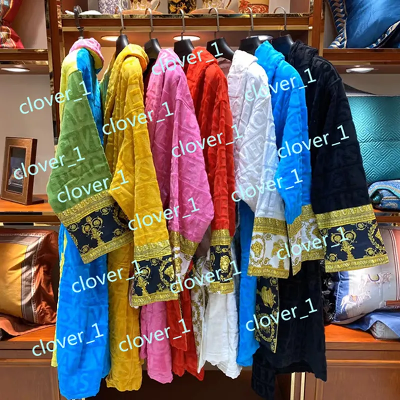 Men Women Sleepwear 100% Cotton Classic Pajamas Long Sleeve Designer Home RobesUnisex Hotel Luxurys Bathrobe Bulk Items Wholesale Lots 7 Colors Klw1739