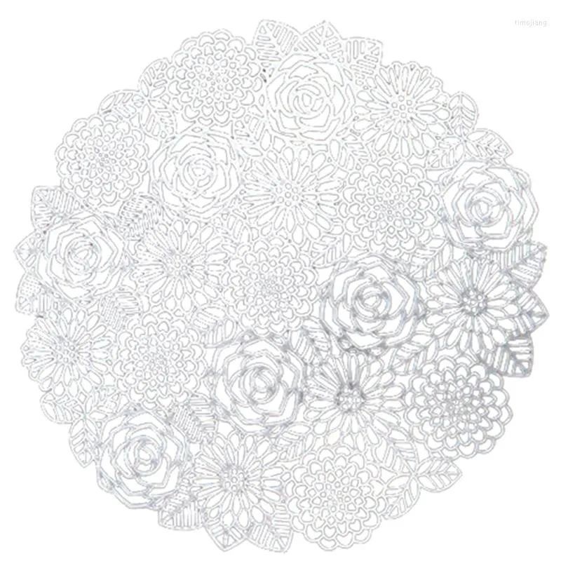 Bordmattor Placemats upps￤ttning av 6 f￶r att ￤ta Metallic Hollow Out Blooming Rose Place Banquet Wedding Accent