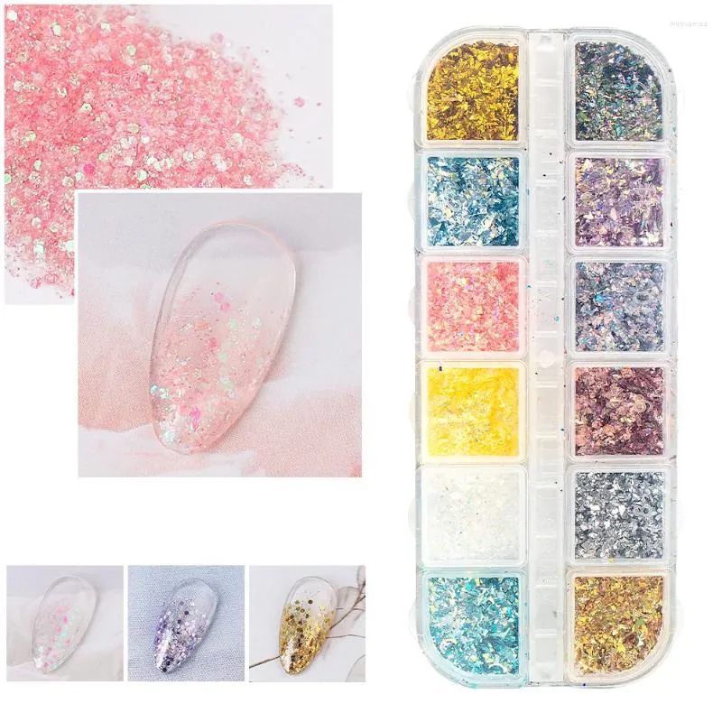 Nail Glitter 2Box/Set Flocons Sequin Brillant De Luxe Étincelle Art Paillettes Pigment Poussière 3D Décorations