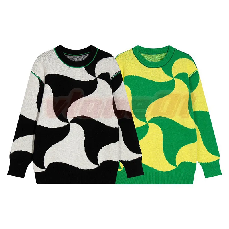 High Street Womens Jacquard Sweater Designer Par Kontrast F￤rg Stickad Jumper Ladies Winter Round Neck-tr￶ja Asiatisk storlek M-2XL