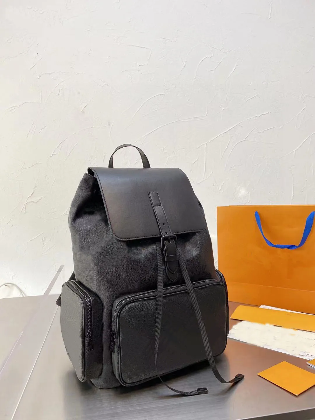 Black Brown PVC Leather Embossed Backpack For Men Women, Casual