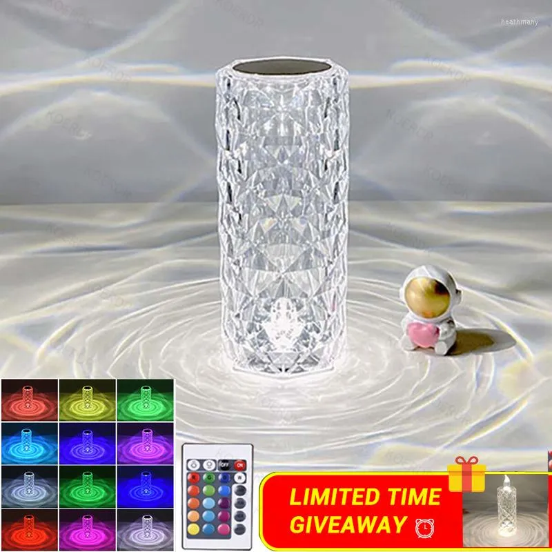 Nachtverlichting Crystal Table Lamp 16 kleuren Licht aanraak Projector LED Atmosfeer Room Decor Kerstdecoratie