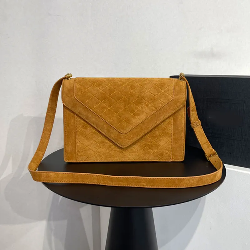 Quilted Grain Envelope Bag Suede Clutch Bags Messenger Handbag Women Crossbody Handbags Flap Wallet Removable Shoulder Strap Zipper Pocket