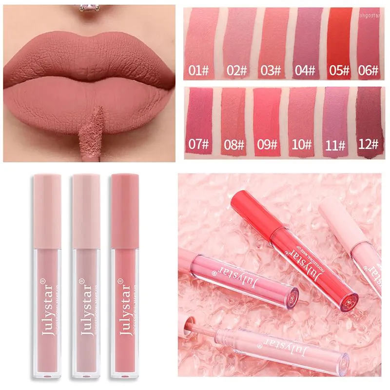 Lip Gloss Matte glazuur vloeibare lippenstift naakt roze toon mode vintage make -up cosmetische 12 kleuren lippenstiften Koreaanse make -up