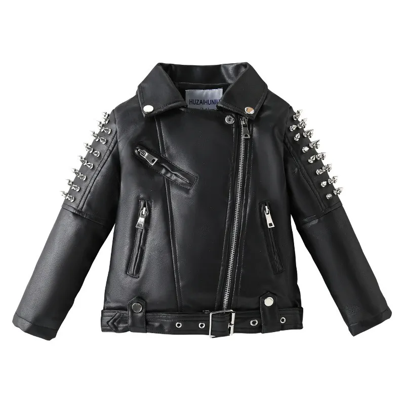 Jackets knappe kinderen S Performance Leather Rivet Motorfietsjack Autumn Korean Boys Girls Fashion Zipper Coats 221010