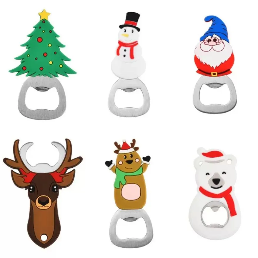 UPS Portable Christmas Bottle Opener Stainless Steel Snowman Xmas Tree Bear Deer Santa Shaped Xmas Gift Kitchen Tool