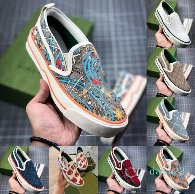 2022 New Fashion Luxurys Shoe Women Shoes Designers Tennis Tennis Tennis Beige Blue lavé Jacquard Denim Sole Broidered Vintage Casual Taille 35-46 Top Quality