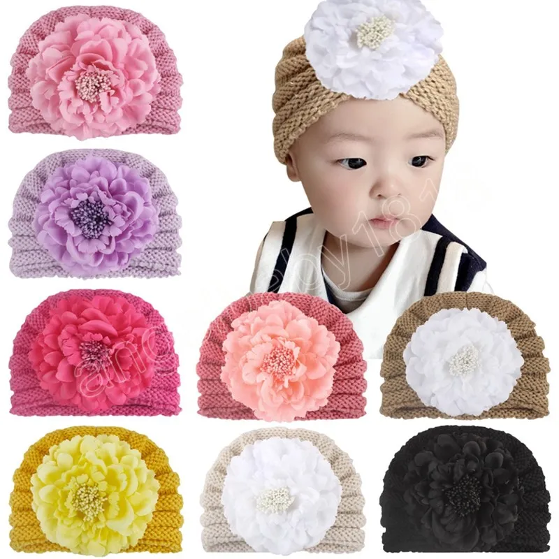 Chapeaux chauds à fleurs de pivoine pour tout-petits, bonnet en laine tricoté de couleur unie, couvre-chef pour bébé, accessoires Photo de décoration de noël