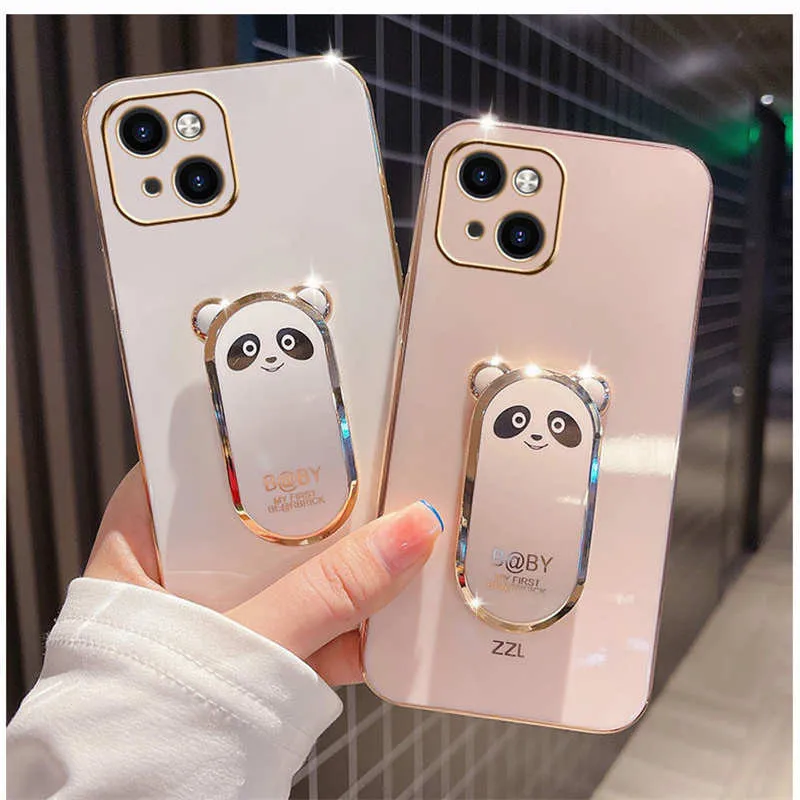 Plating Bear Phone Cases Kickstand Halter Ring Designer für iPhone 14 Plus Pro Max Luxus süße Shell iPhone14 13 12 Mini 11 8 7 XR X Xs schützende Klappdisplay-Abdeckung