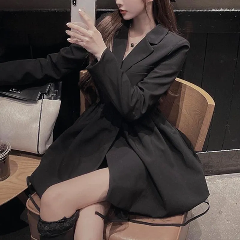 Casual Dresses Black Blazer Dress Women Long Sleeve Autumn Mini Elegant Party Female High midja Korean Sexig klubbkontor Lady 2022