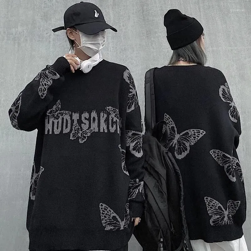 Swetry damskie Deeptown Gothic Butterfly Drukuj Kniste Sweter Kobiety harajuku streetwear punkowy hiphop okrągły szyja za granicą długi rękaw