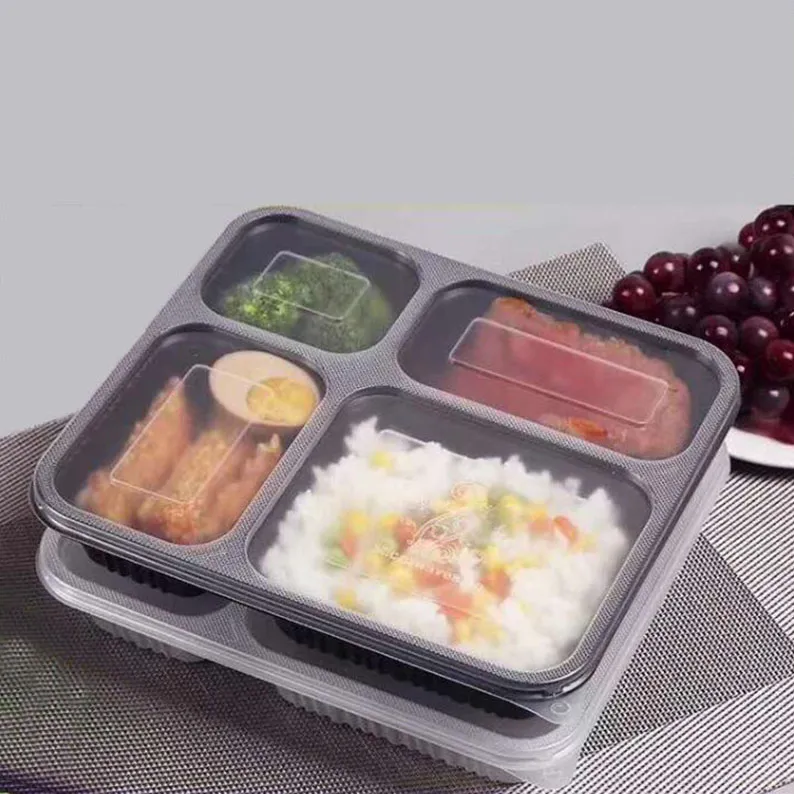 Black 4 -fack tar ut containrar Middagsuppsättningar PP Matförpackningslådor Disponibla Bento Box för hotellklar färg
