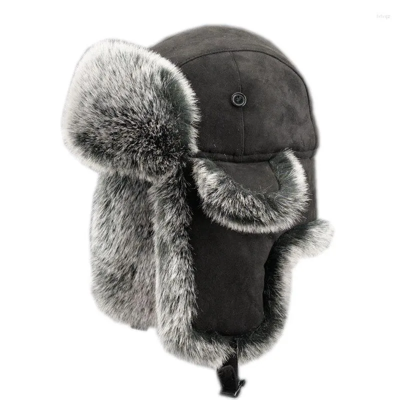 Bonés de ciclismo masculino chapéu caçador esqui Ushanka cossaco russo pele sintética camurça couro inverno