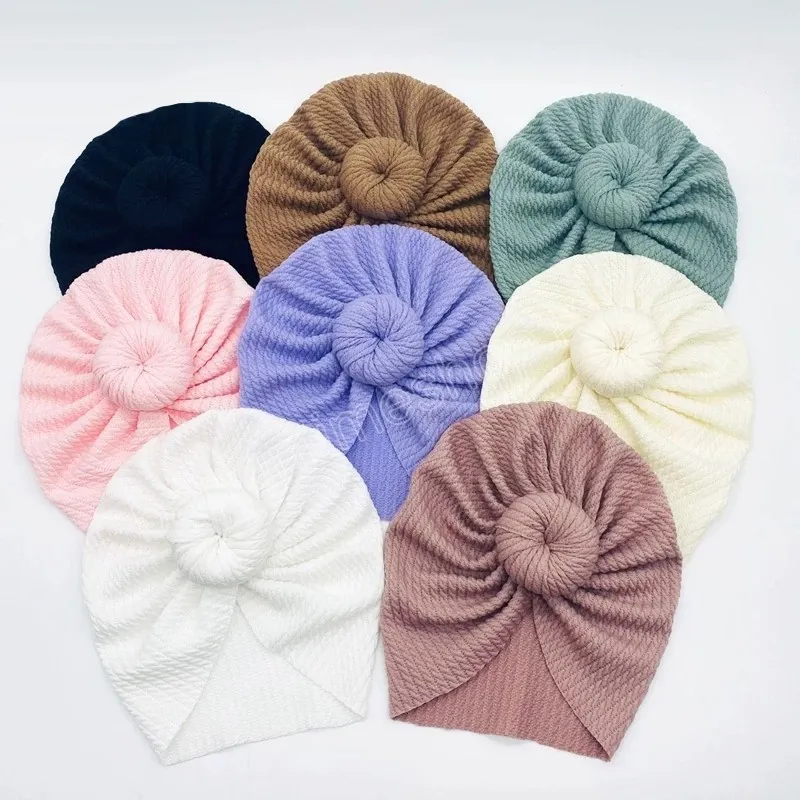 Solid Color Striped Baby Turban Hat Fashion Handmade Round Ball Infant Caps Donut Headwear Clothing Decoration