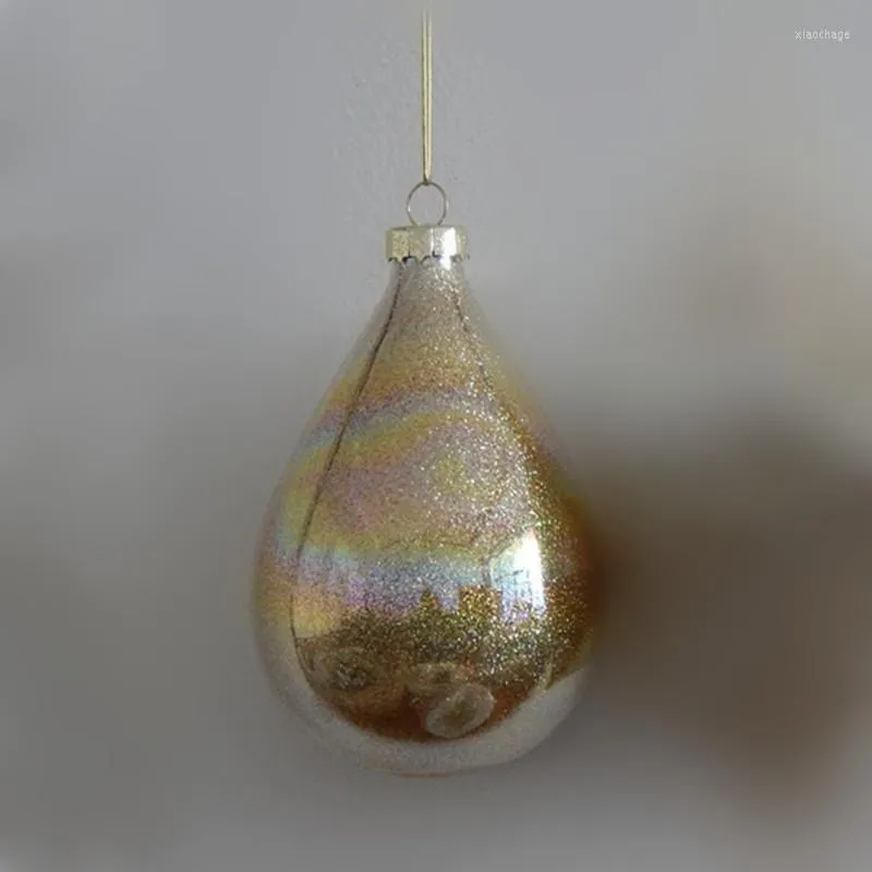 زخرفة الحفلات صغيرة التعبئة الذهب السلسلة الذهبية إسقاط زجاجية على شكل قلادة عيد الميلاد شماعات شجرة مختلفة الحجم 7 سم 8 سم مصنوعة يدويا