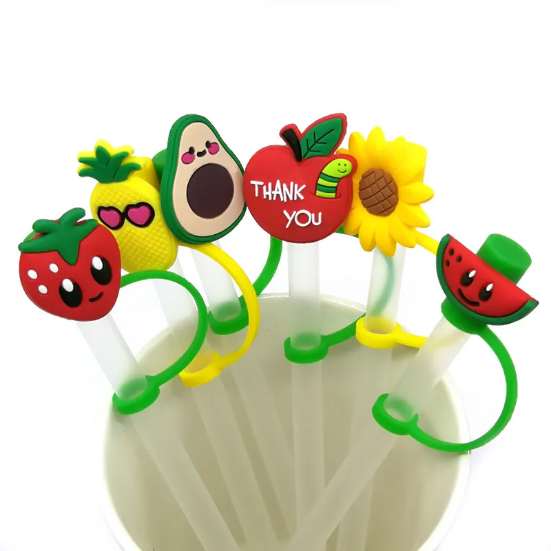 Creative straw toppers cover molds 7-8mm reusable splash proof drinking dust plug decorative fruit shaped straws lids