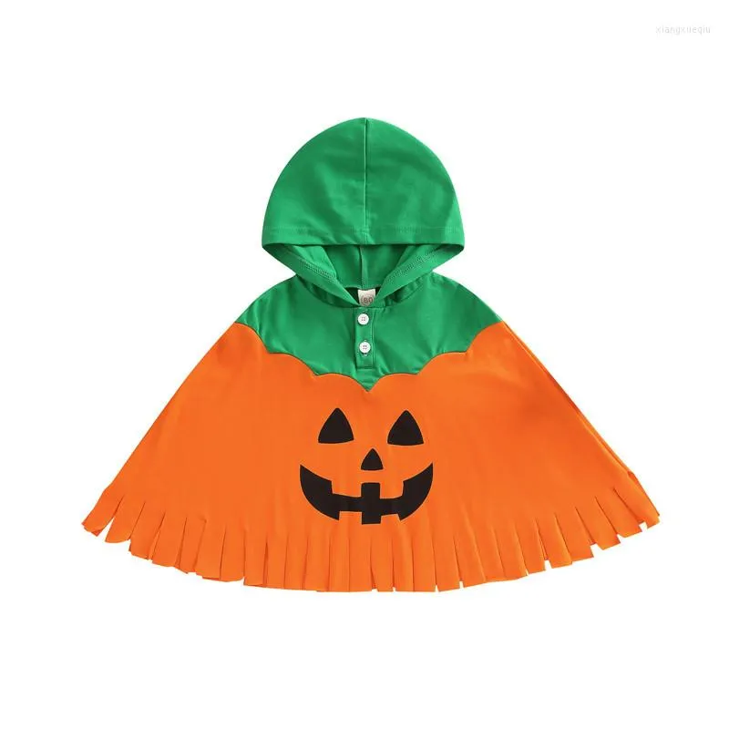 Manteau Bébé Unisexe Halloween Cape Nourrissons Orange Patchwork Citrouille Visage Imprimer Cape À Capuche Coupe Ample Manteau Pour La Fête 6 Mois-3 Ans