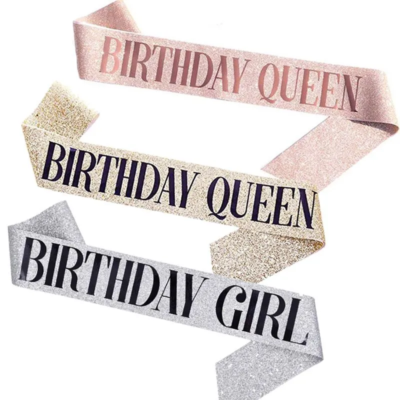 Birthday Queen Sash Glitter Gold Happy Birthday Sash for Women Princess Rose Gold Party Favors Supplies and Decorations MJ0756