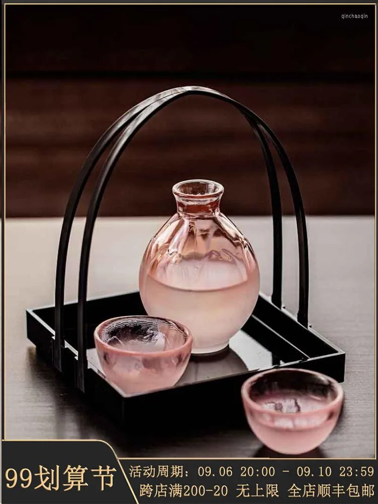 Hip Flasks Hirota Japan Hand Scrub Sakura Glass Sake Cup Wine Set Cestino per bottiglie giapponese