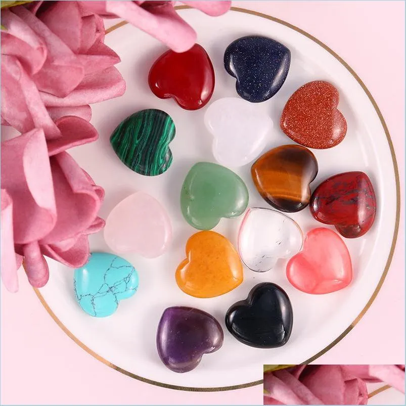 Stone Heart Ornaments Natural Rose Quartz Turquoise Stone Naked Stones Hearts Decoration Hand Handle Pieces Diy Necklace Accessories Dhrhx