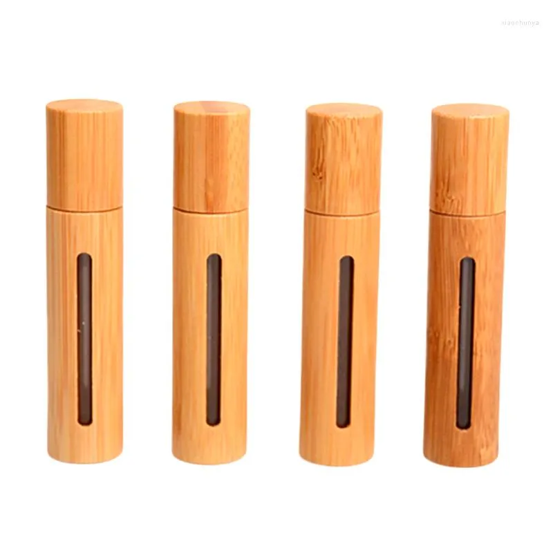 Botellas de almacenamiento 5/10/50PCS Personalizado 10ML Rollo de madera de bambú natural en botella de bola con ventana Aceite esencial Sub-embotellado Perfumes Rodillo